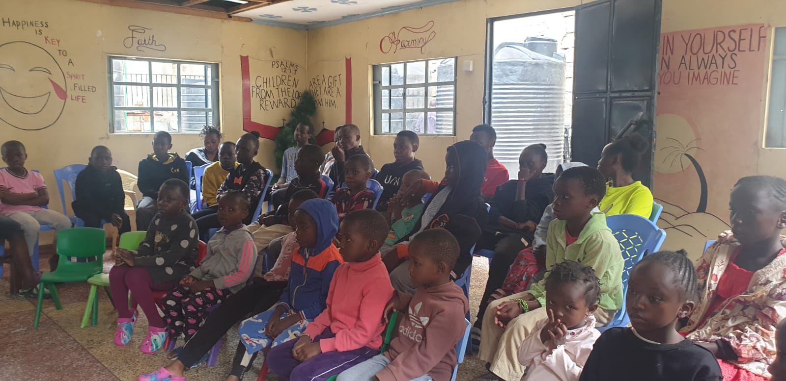 Children gathered together in the hall