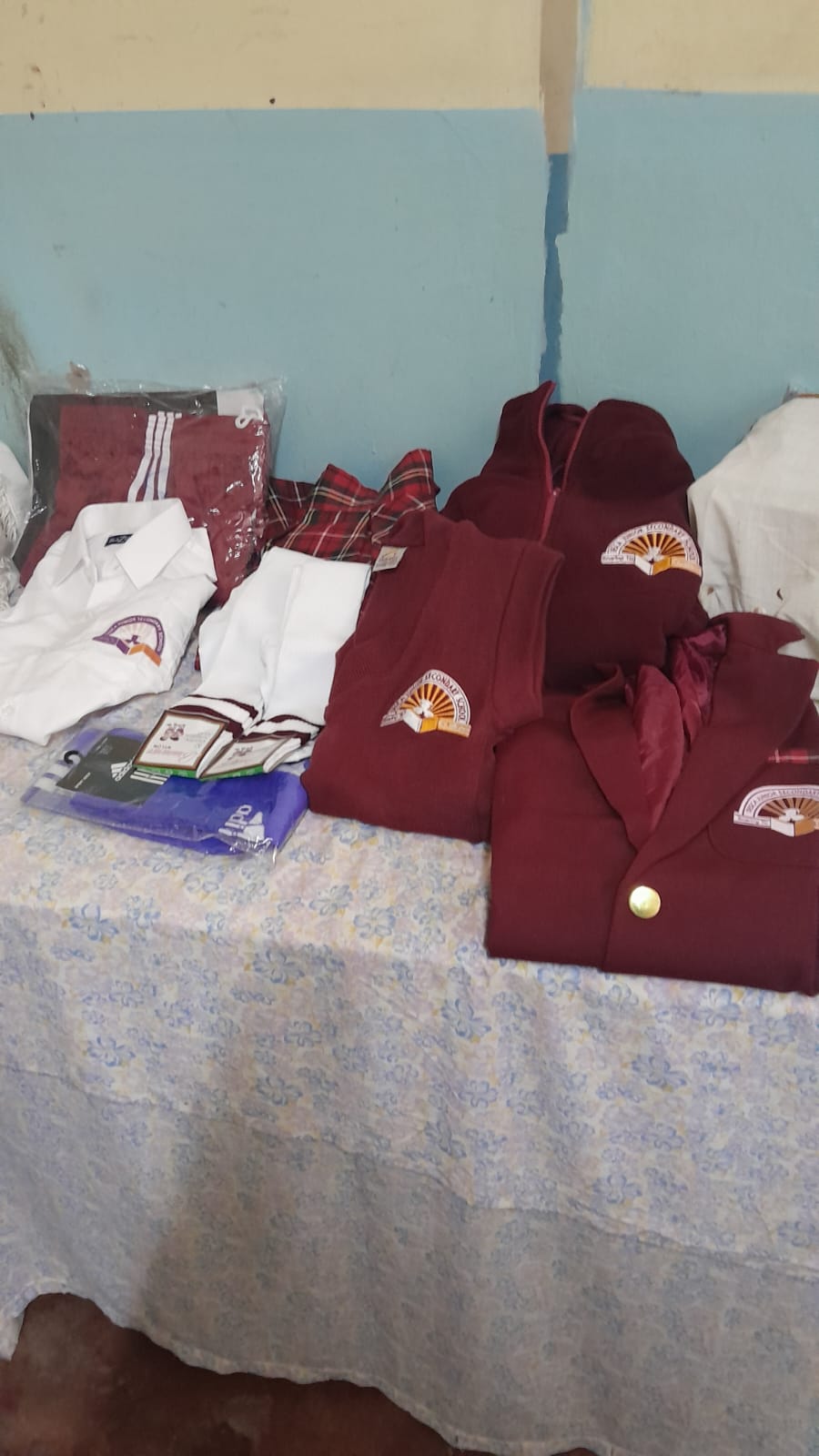 School uniforms laid out on a table